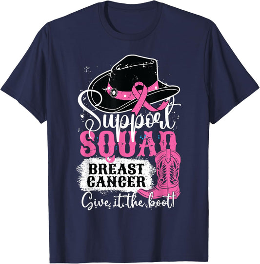 Breast Cancer Awareness Support Squad Give It Cowgirl Boot T-Shirt - T-Shirt | Navy
