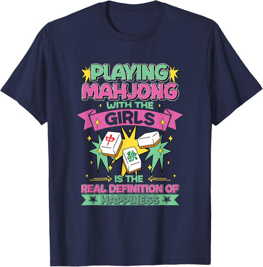 Happiness Is Playing Mahjong With The Girls Funny Mahjong T-Shirt - T-Shirt | Navy