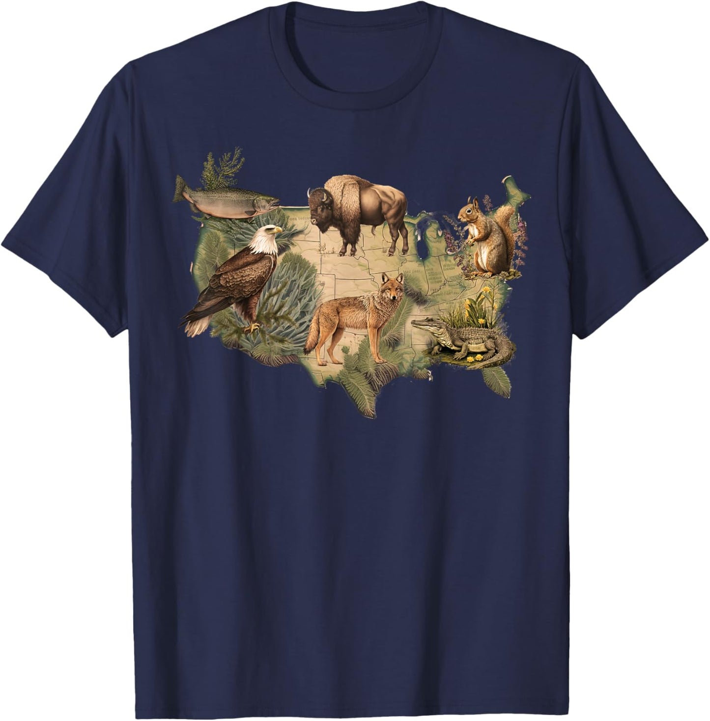 American Wildlife Map T-Shirt - T-Shirt | Navy