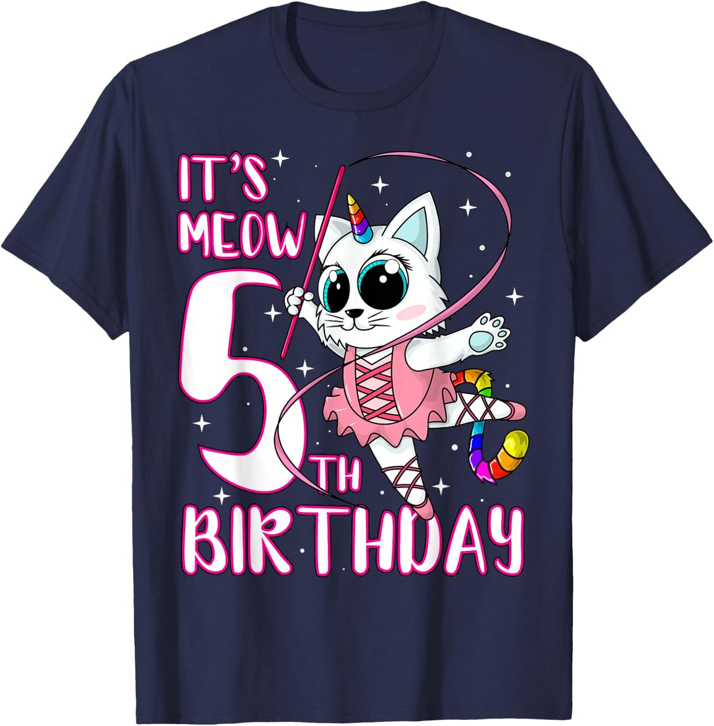 Its Meow 5th Birthday Kittycorn Unicorn Cat Kids Party Gift T-Shirt - T-Shirt | Navy
