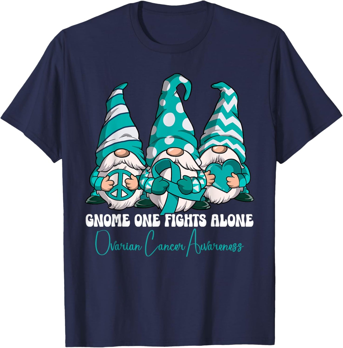 Ovarian Cancer Awareness Gifts , -Adults, Black, Small, Short Sleeve, Classic Fit, Cartoon, , Ovarian Cancer Awareness T-Shirt - T-Shirt | Navy
