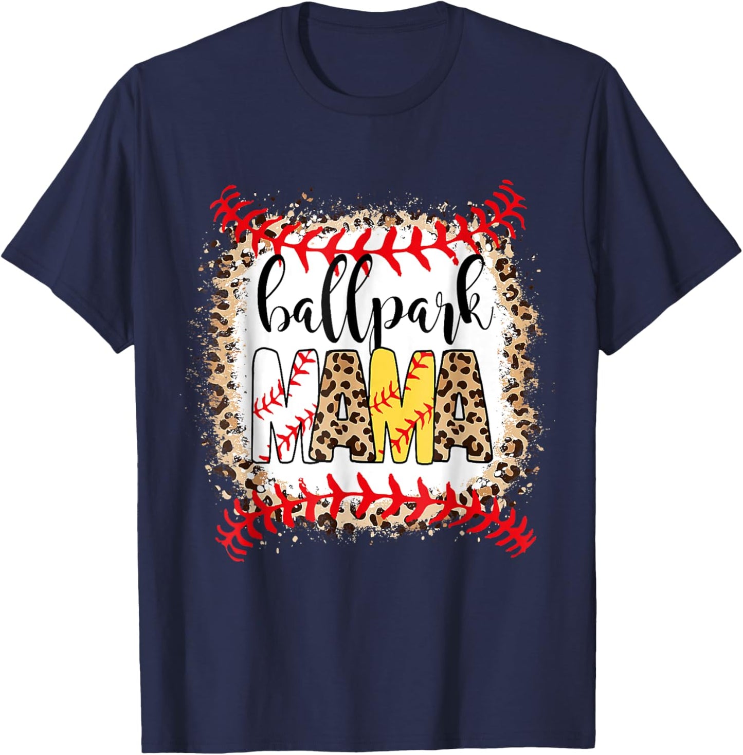 BallPark Mom Mama Baseball Softball Mother's Day Bleached T-Shirt - T-Shirt | Navy