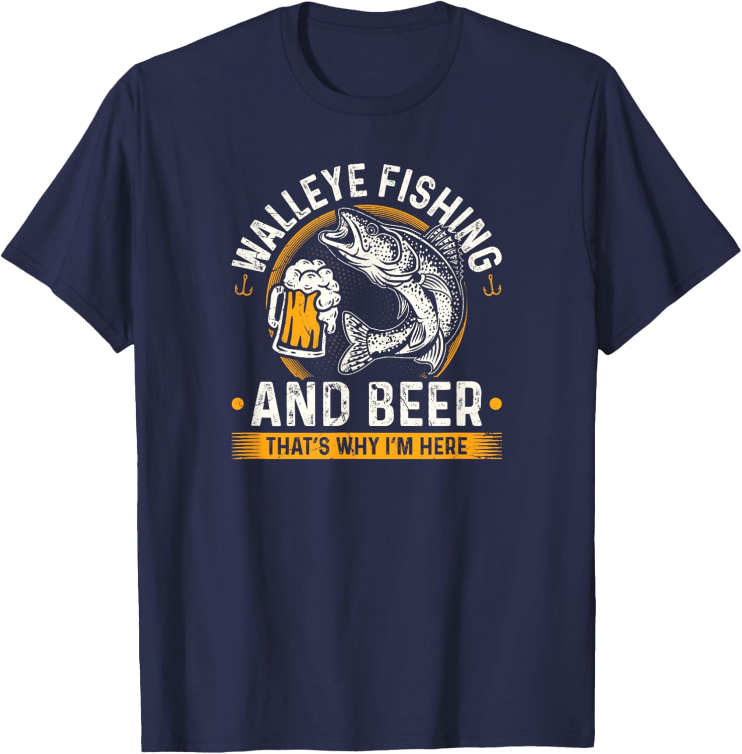 Walleye Fishing and Beer Fisherman T-Shirt - T-Shirt | Navy