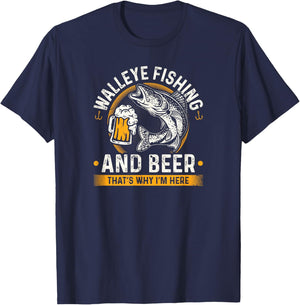 Walleye Fishing and Beer Fisherman T-Shirt - T-Shirt | Navy