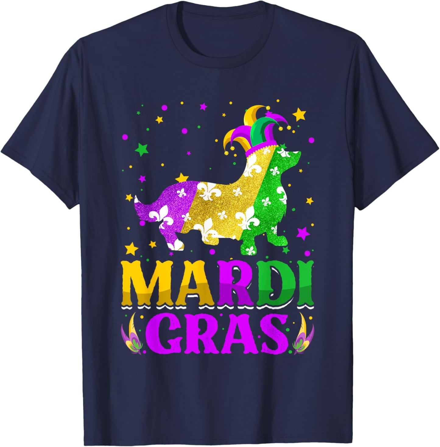 Mardi Gras Corgi Dog Lover Carnival Jester T-Shirt - T-Shirt | Navy