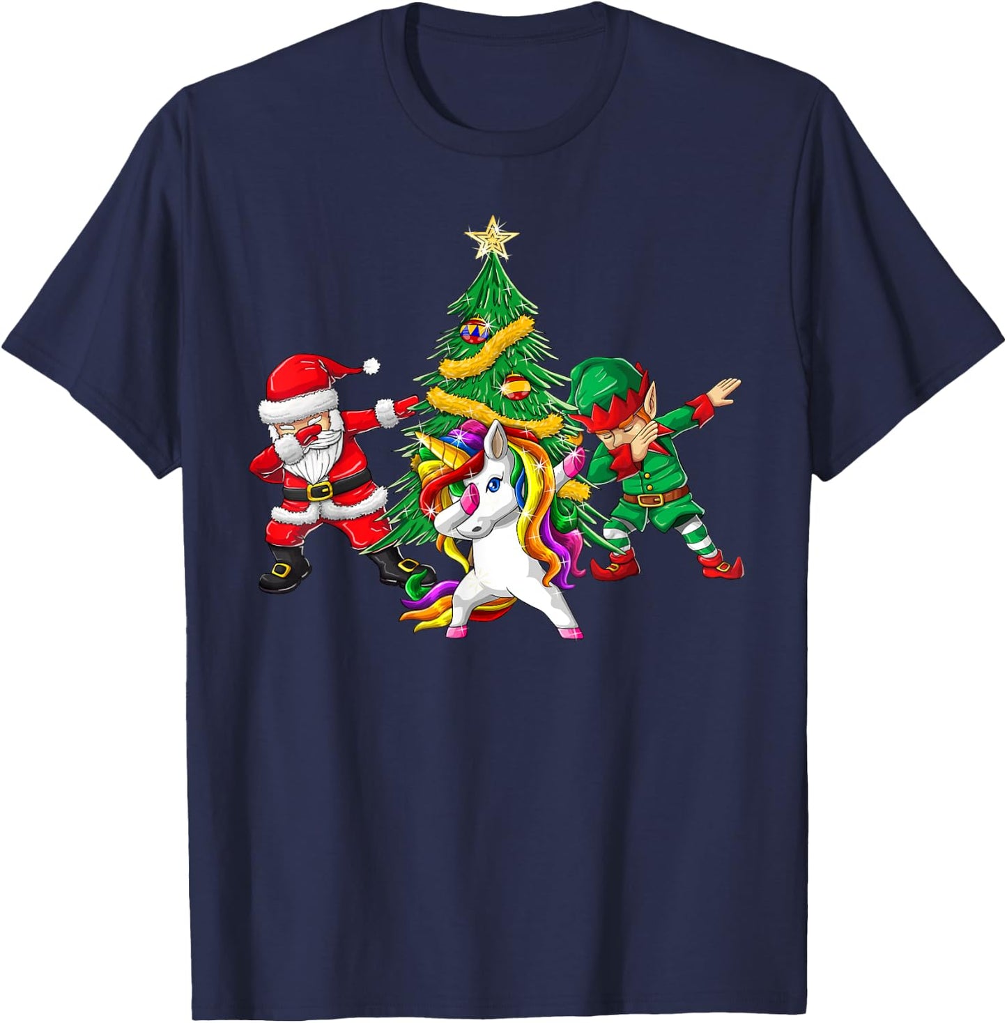 Dabbing Santa Elf Unicorn Christmas Tree Kids Boy Girl Gifts T-Shirt - T-Shirt | Navy