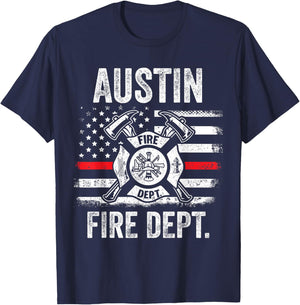 Austin Texas Fire Department Thin Red Line Fireman T-Shirt - T-Shirt | Navy