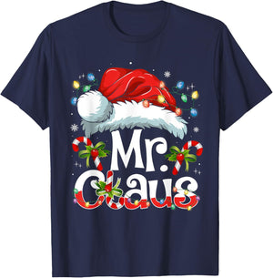 Mr and Mrs Claus Couples Matching Christmas Pajamas Santa T-Shirt - T-Shirt | Navy