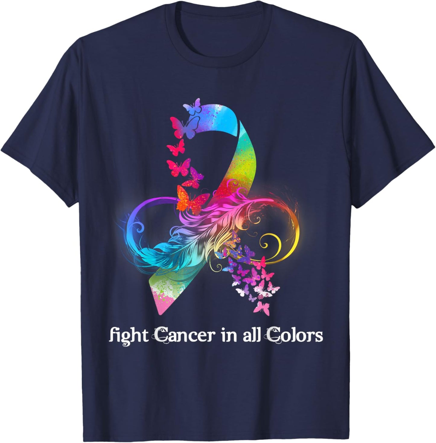 Fight Cancer In All Color Breast Cancer Awareness T-Shirt - T-Shirt | Navy
