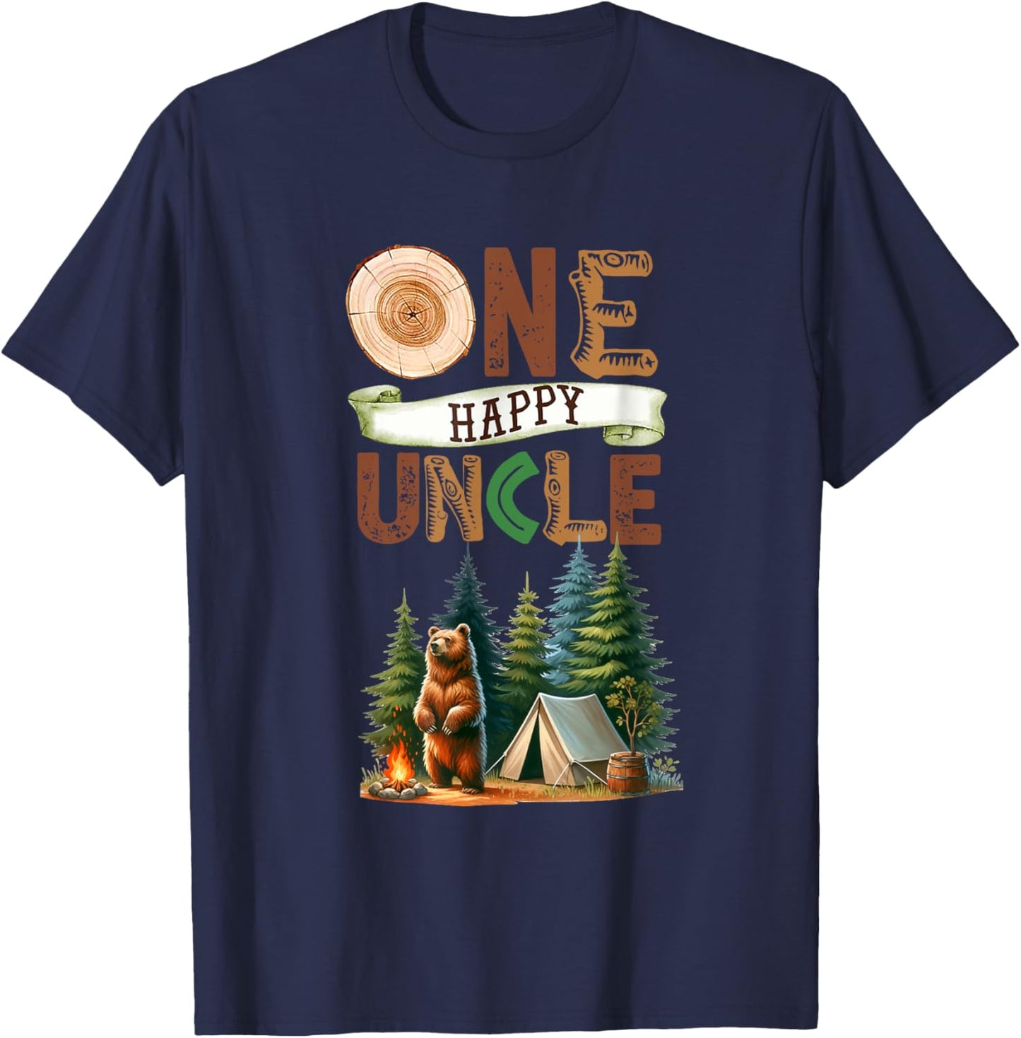 One Happy Uncle Camper First Birthday Camping Bear Uncle T-Shirt - T-Shirt | Navy