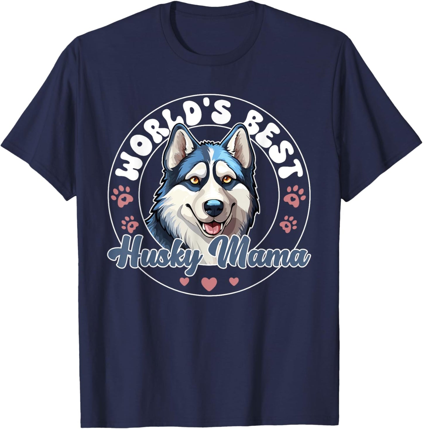 Siberian Husky Groovy World's Best Husky Mama T-Shirt - T-Shirt | Navy