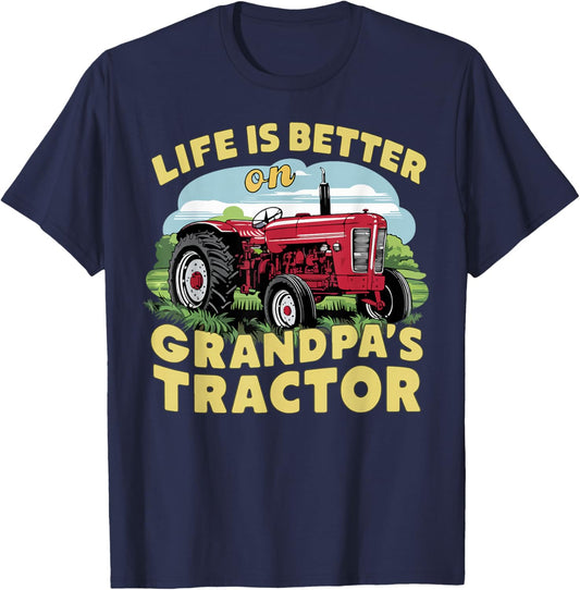Life Is Better On Grandpas Tractor Kids Farm Tractor Boy T-Shirt - T-Shirt | Navy