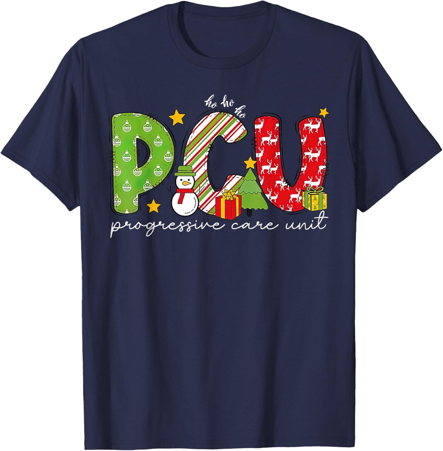 Retro PCU Progressive Care Unit Nurse Christmas Holiday T-Shirt - T-Shirt | Navy