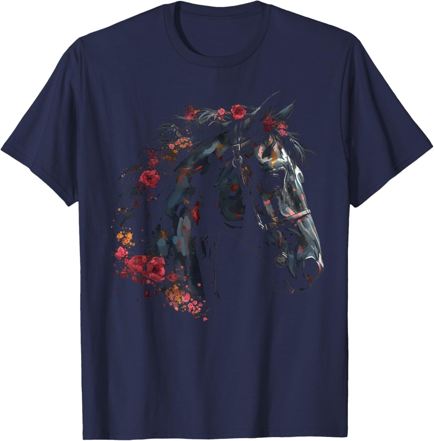 @n!mal Horse Artwork - Riding Flowers Animal Horse T-Shirt - T-Shirt | Navy