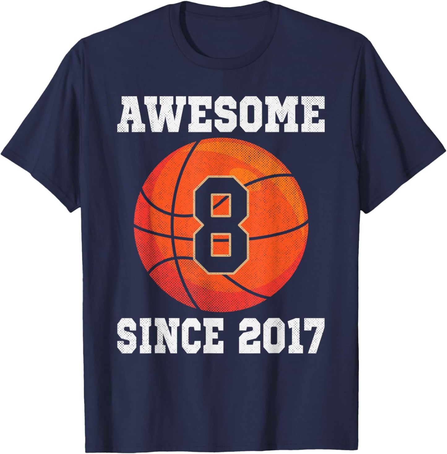 8th Birthday Basketball Lover 8 Years Old Vintage Sports T-Shirt - T-Shirt | Navy