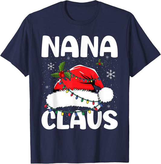Nana Claus Christmas Lights Pajama Family Matching T-Shirt - T-Shirt | Navy