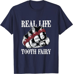 Funny Real Life Tooth Fairy Fist With Brass Knuckles Boxing T-Shirt - T-Shirt | Navy