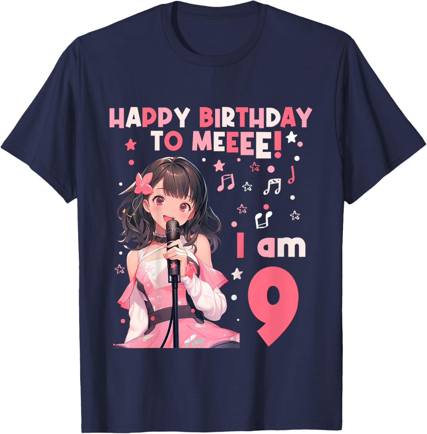 9 years old 9th birthday for Girl Anime 9 Birthday T-Shirt - T-Shirt | Navy