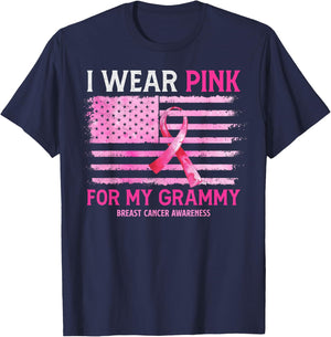I Wear Pink For My Grammy Breast Cancer American Flag T-Shirt - T-Shirt | Navy