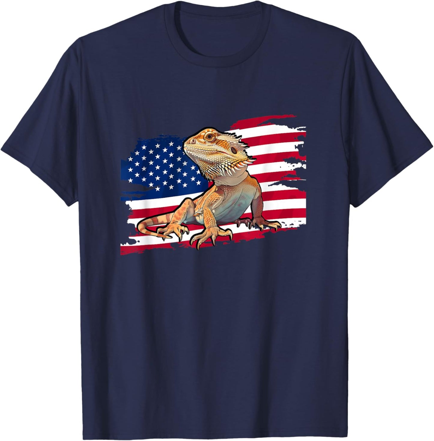 Tiny Dinosaur USA Flag 4th of July Bearded Dragon Lover T-Shirt - T-Shirt | Navy