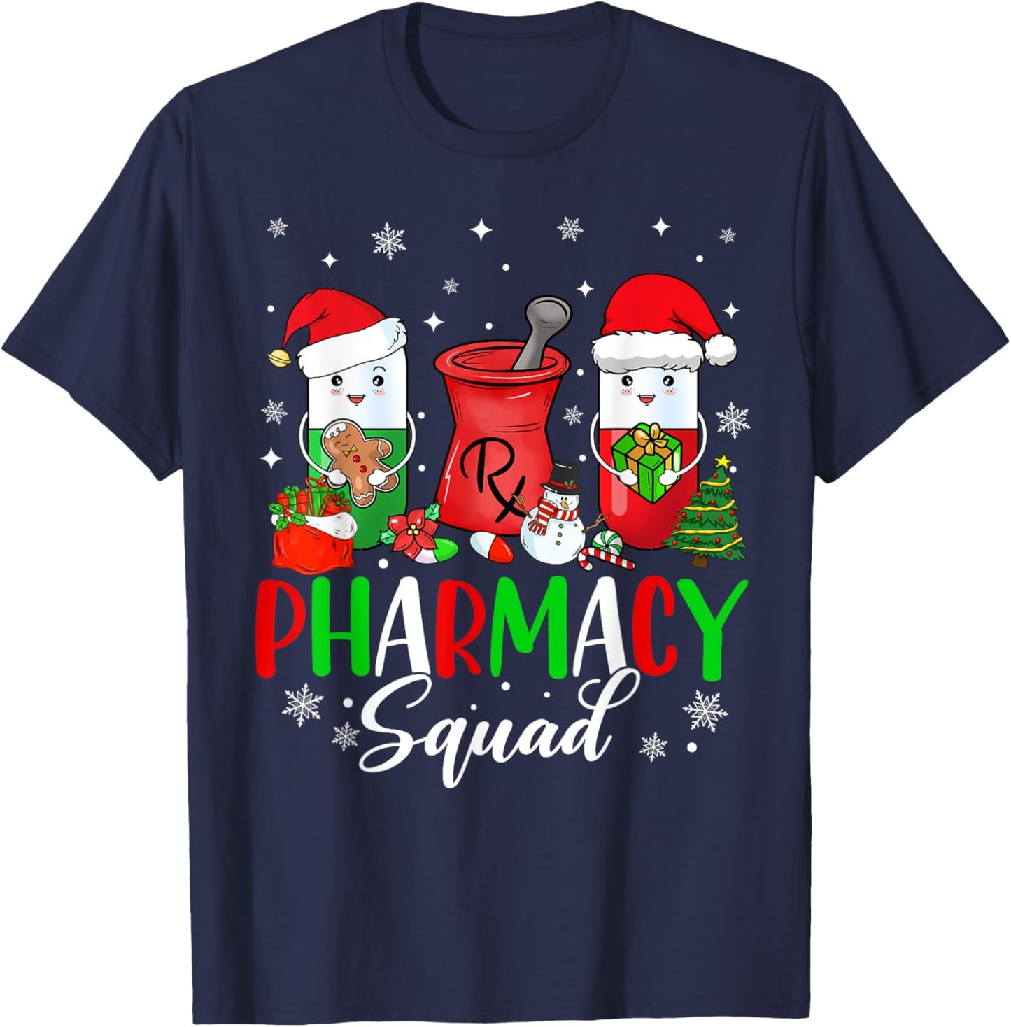 Funny Pharmacy tech Squad Christmas Matching Holiday Pajama T-Shirt - T-Shirt | Navy