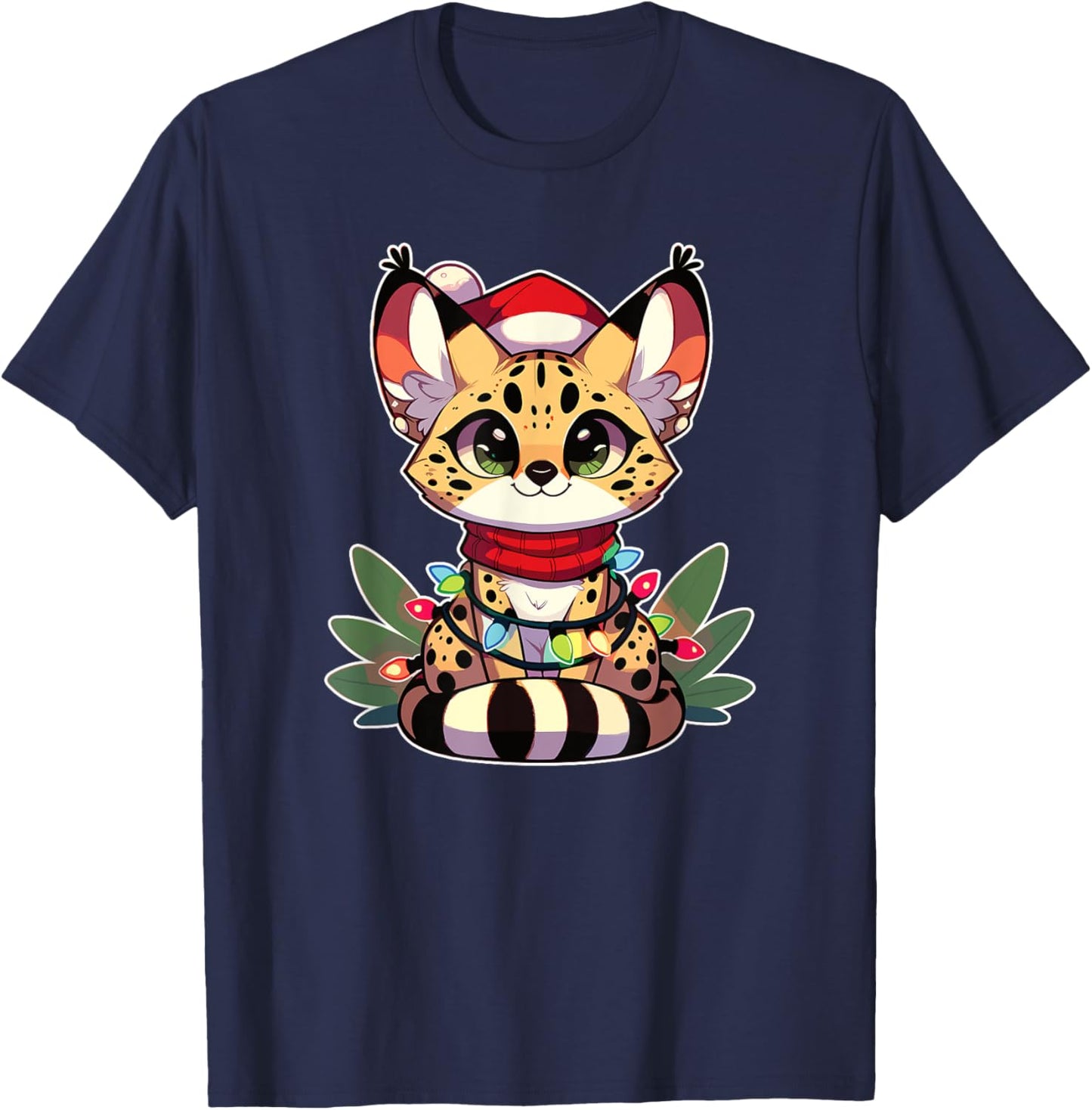 Christmas Fairy Lights Serval Cat Women Kids T-Shirt - T-Shirt | Navy