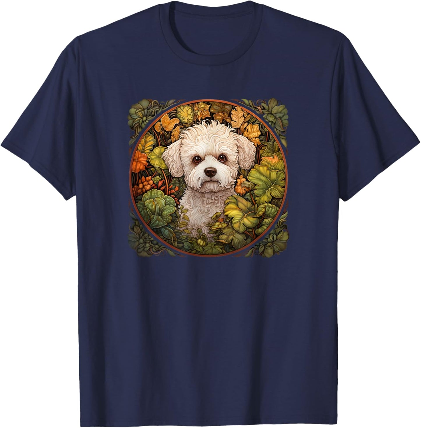 Girls Beautiful Illustration Bichon Frise Lover T-Shirt - T-Shirt | Navy
