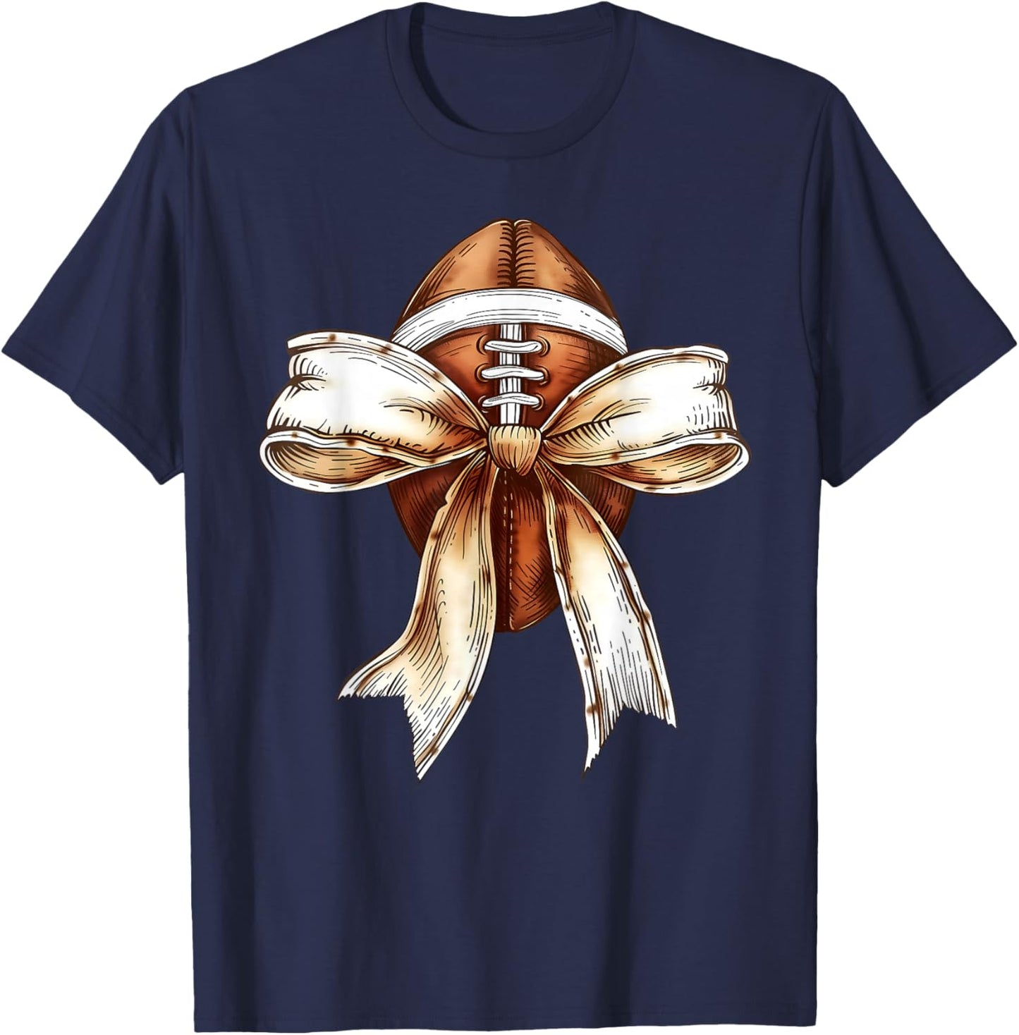Coquette Bow Football Player American Football Season Funny T-Shirt - T-Shirt | Navy