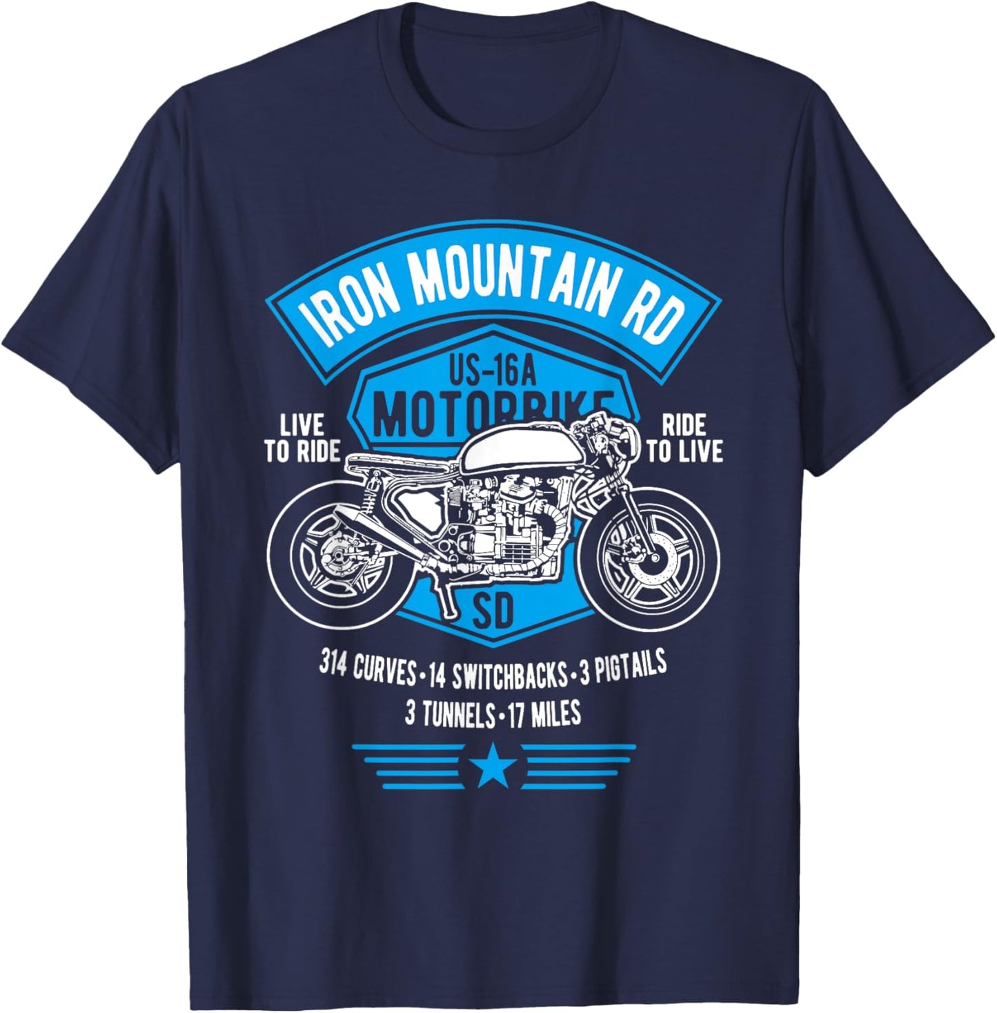 Iron Mountain Road US-16A South Dakota Motorcycle Design T-Shirt - T-Shirt | Navy
