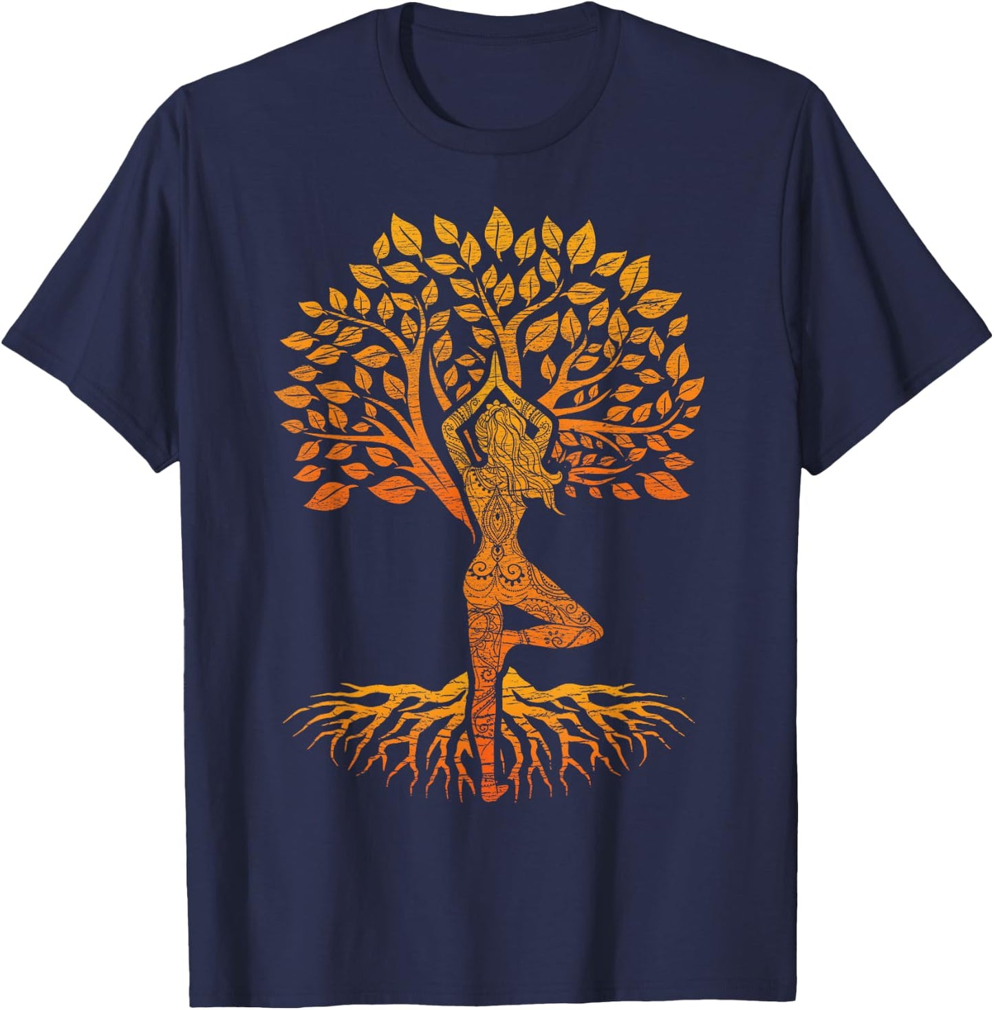 Tree of Life Yoga : Chakra Haka, Classic Fit, Round Neck, Black T-Shirt - T-Shirt | Navy