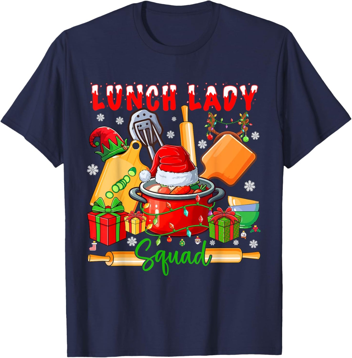 Lunch Lady Squad Christmas Santa Elf Nursing Tools T-Shirt - T-Shirt | Navy