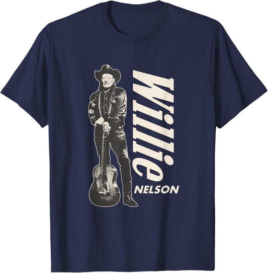 Official Willie Nelson Standing Guitar T-Shirt - T-Shirt | Navy