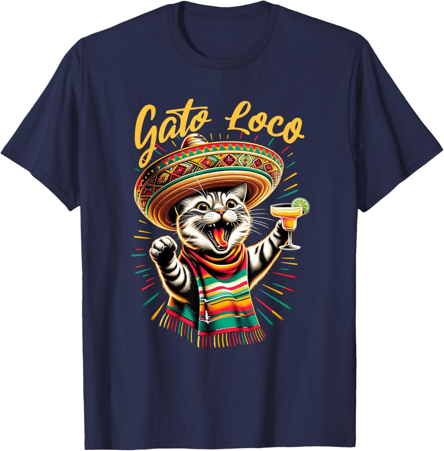 Mexican Gato Loco Sombrero Cat Cinco De Mayo Funny Cat Women T-Shirt - T-Shirt | Navy