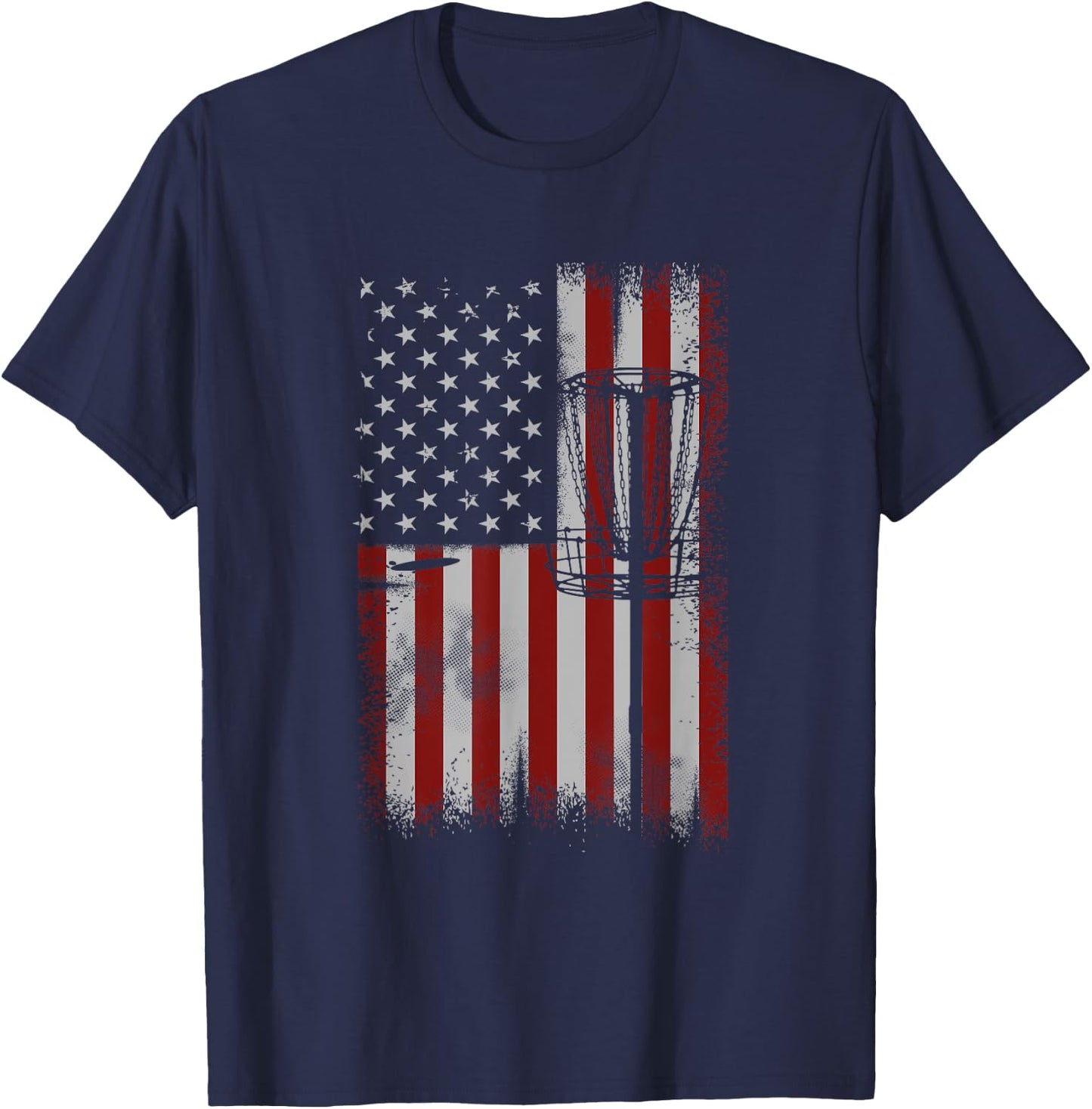 Retro American Flag Disc Golf Gift Disc Golf Player T-Shirt - T-Shirt | Navy
