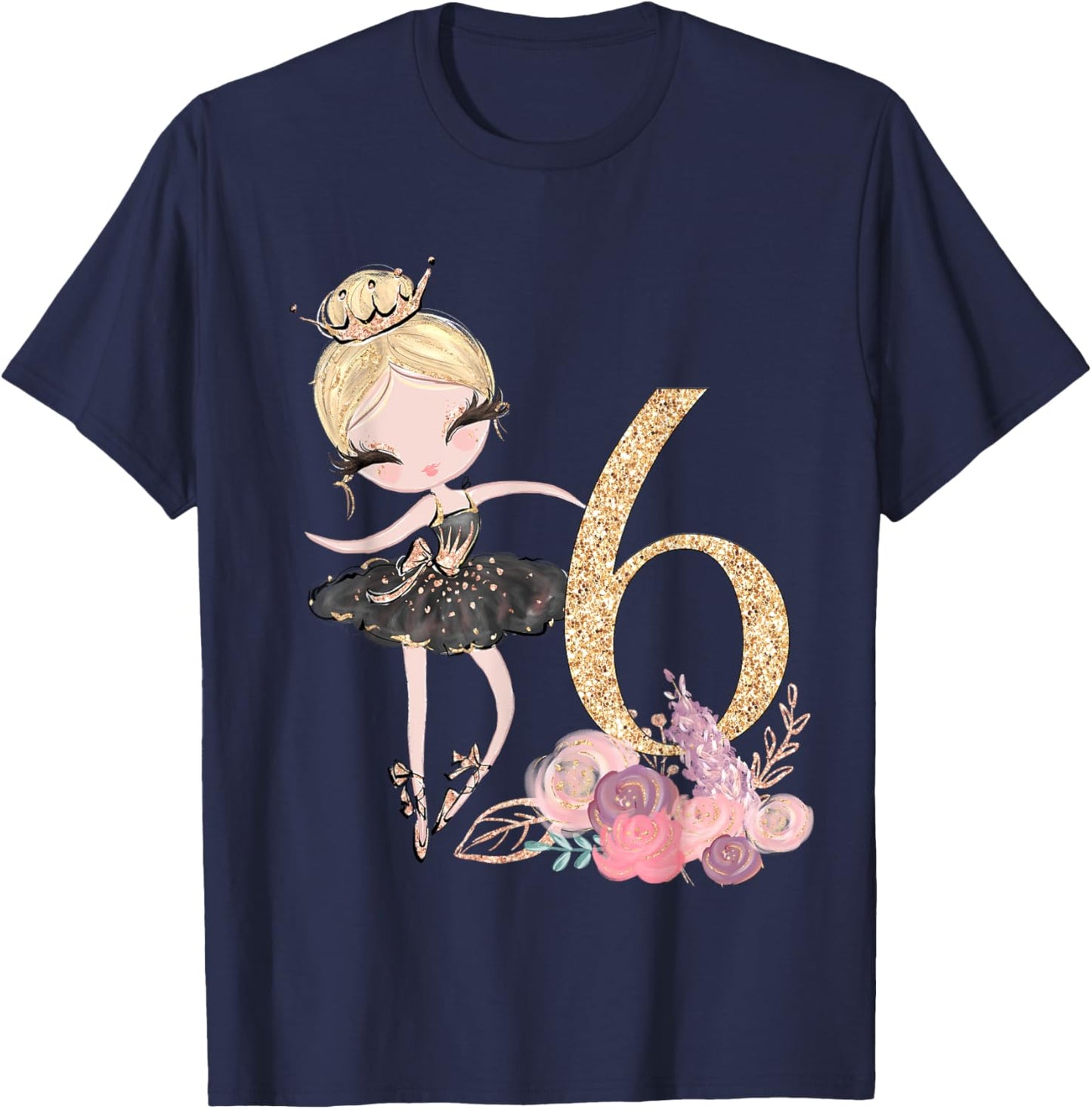 6th Birthday Party Ballerina Dance Ballet Tutu Girls Six T-Shirt - T-Shirt | Navy