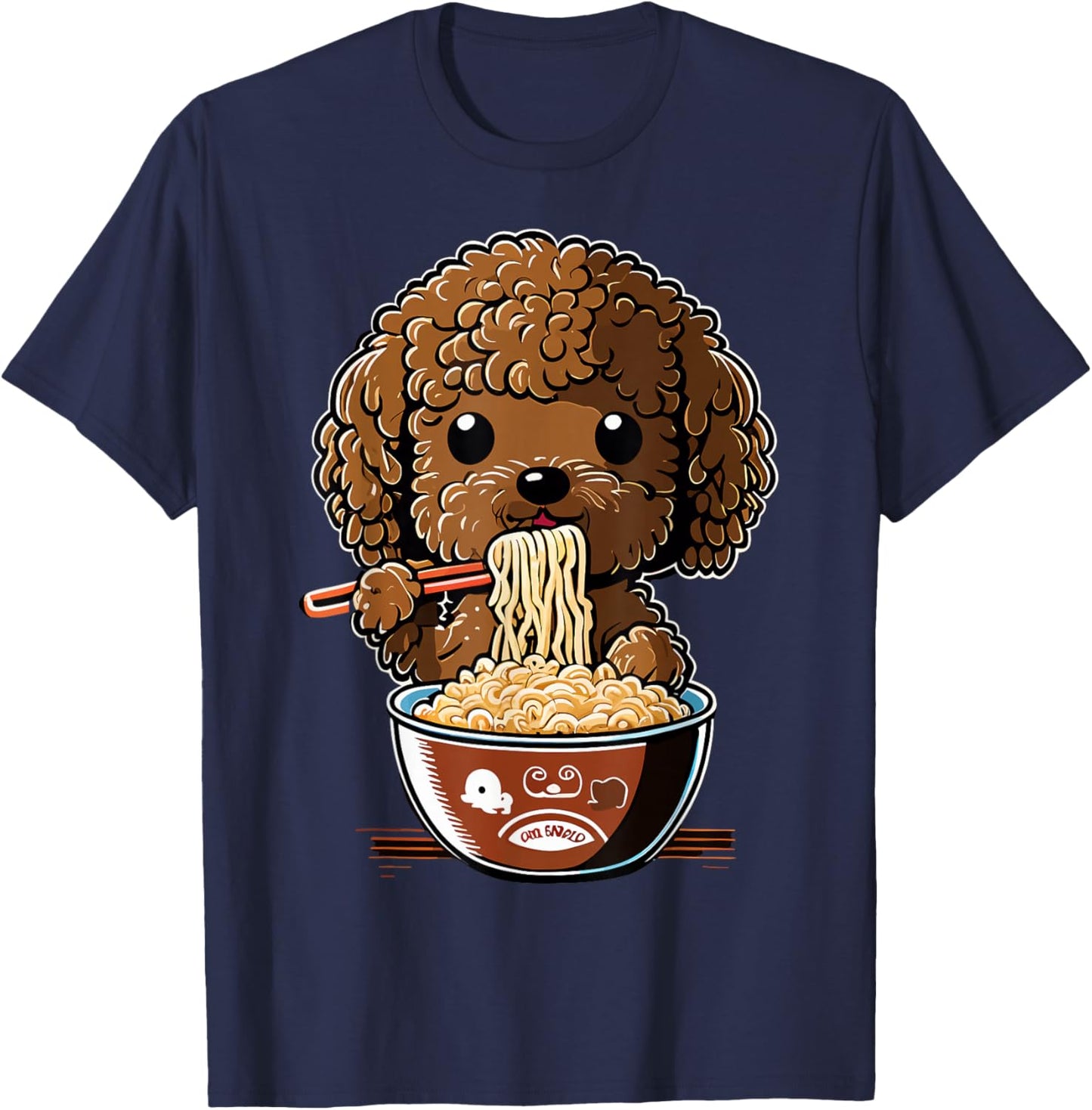 Anime Pet Design Cute Toy Poodle Dog Eating Ramen -Kids T-Shirt - T-Shirt | Navy