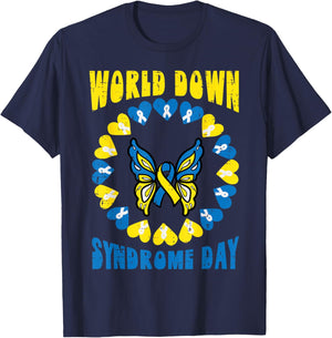 World Down Syndrome Day Butterfly Awareness Men Women Kids T-Shirt - T-Shirt | Navy