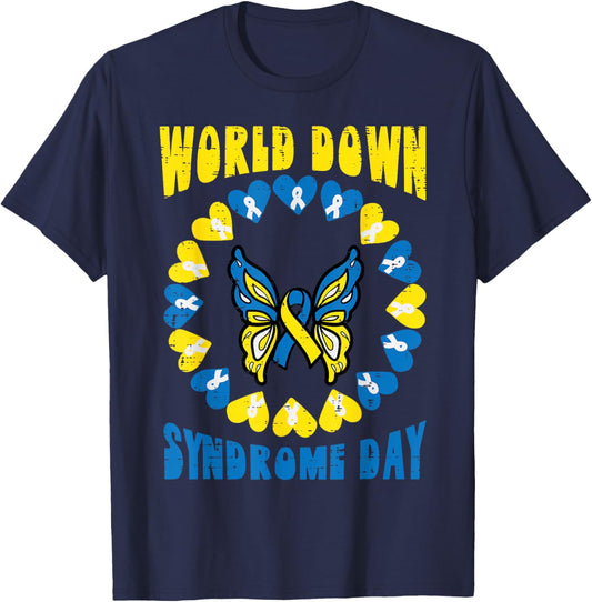 World Down Syndrome Day Butterfly Awareness Men Women Kids T-Shirt - T-Shirt | Navy