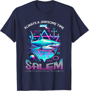 Salem MA Shark Retro 80s Funny Souvenir T-Shirt - T-Shirt | Navy