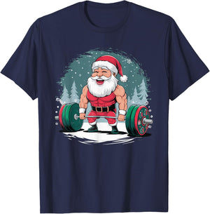 Santa Weightlifting Fitness Bodybuilder Workout T-Shirt - T-Shirt | Navy