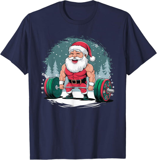 Santa Weightlifting Fitness Bodybuilder Workout T-Shirt - T-Shirt | Navy