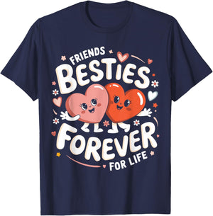 Cute Besties Forever Hearts Friendship Girls Valentines Day T-Shirt - T-Shirt | Navy