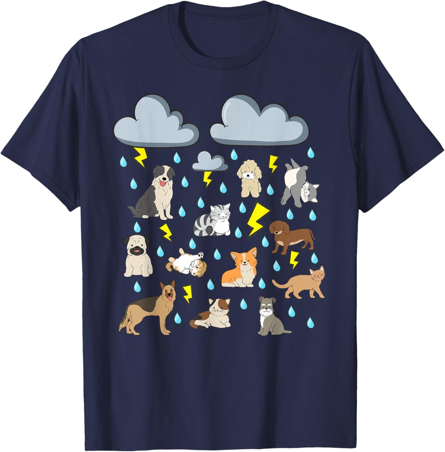 Funny English Idiom Raining Cats and Dogs Puppies Kitten pet T-Shirt - T-Shirt | Navy