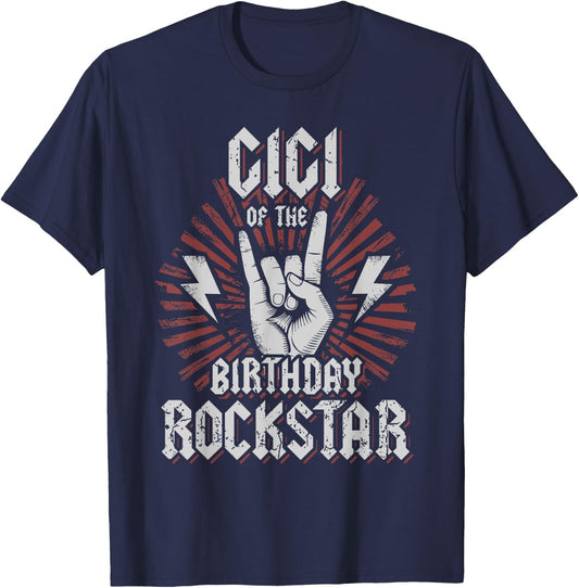 Gigi of the Birthday Rockstar Matching Rocker Rock Star T-Shirt - T-Shirt | Navy