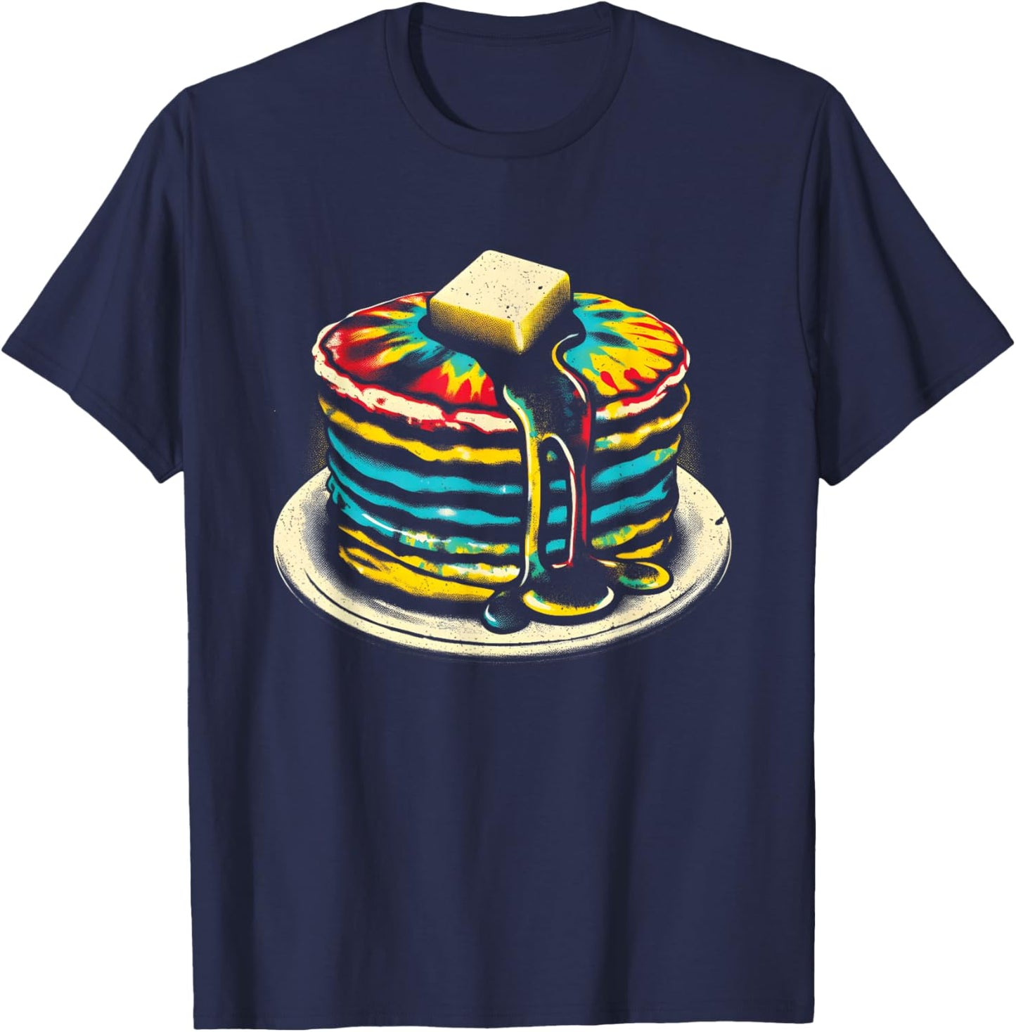Pancakes Tie Dye - Vintage Pastry Chef Cook Hotcakes Lover T-Shirt - T-Shirt | Navy