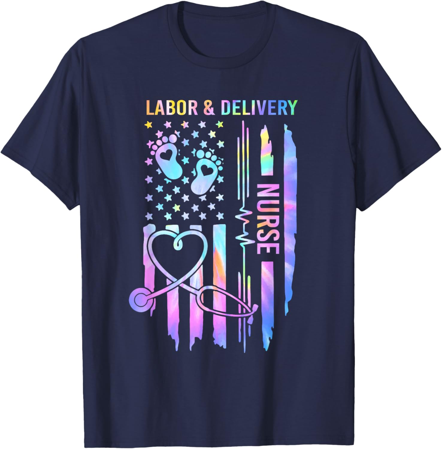 Labor and Delivery L&D Nurse Tie Dye - Women's Humorous Nursing Gift - Black, Small T-Shirt - T-Shirt | Navy