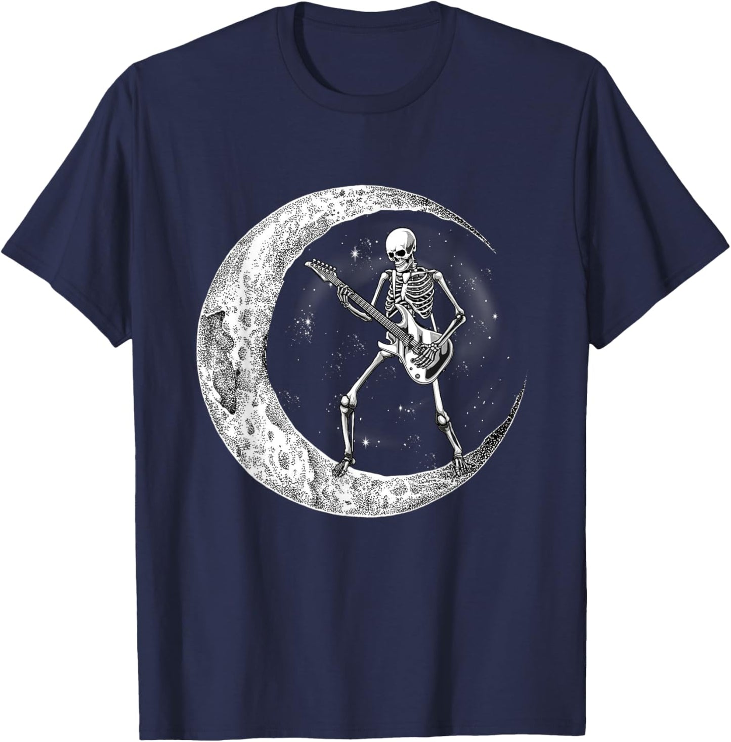 Skeleton Moon Rock & Roll Musician Guitar Lover Halloween T-Shirt - T-Shirt | Navy