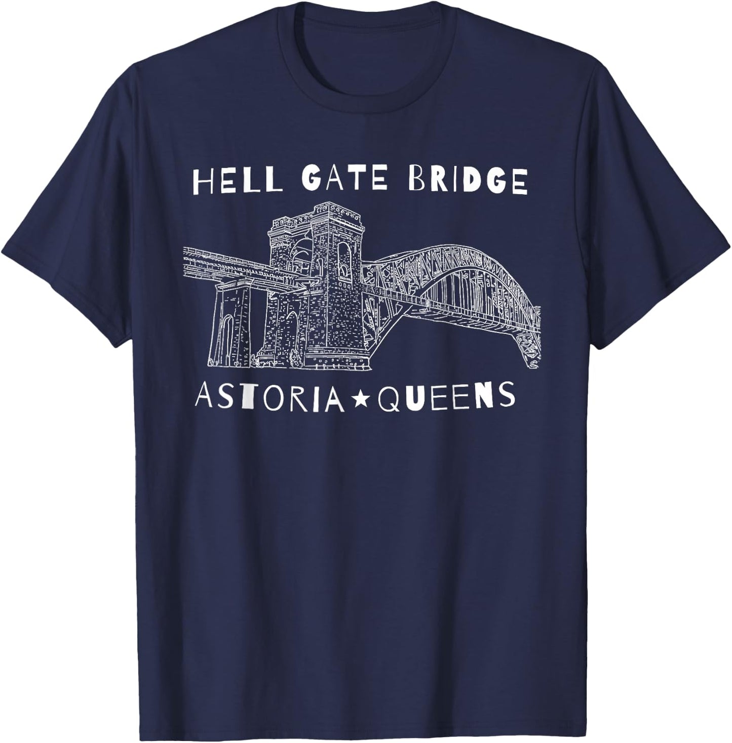 Astoria Queens Hell Gate Bridge New York City illustration T-Shirt - T-Shirt | Navy