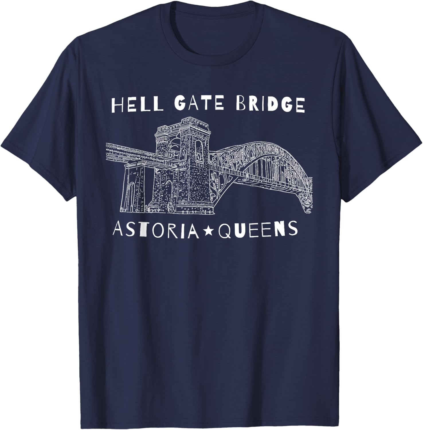 Astoria Queens Hell Gate Bridge New York City illustration T-Shirt - T-Shirt | Navy