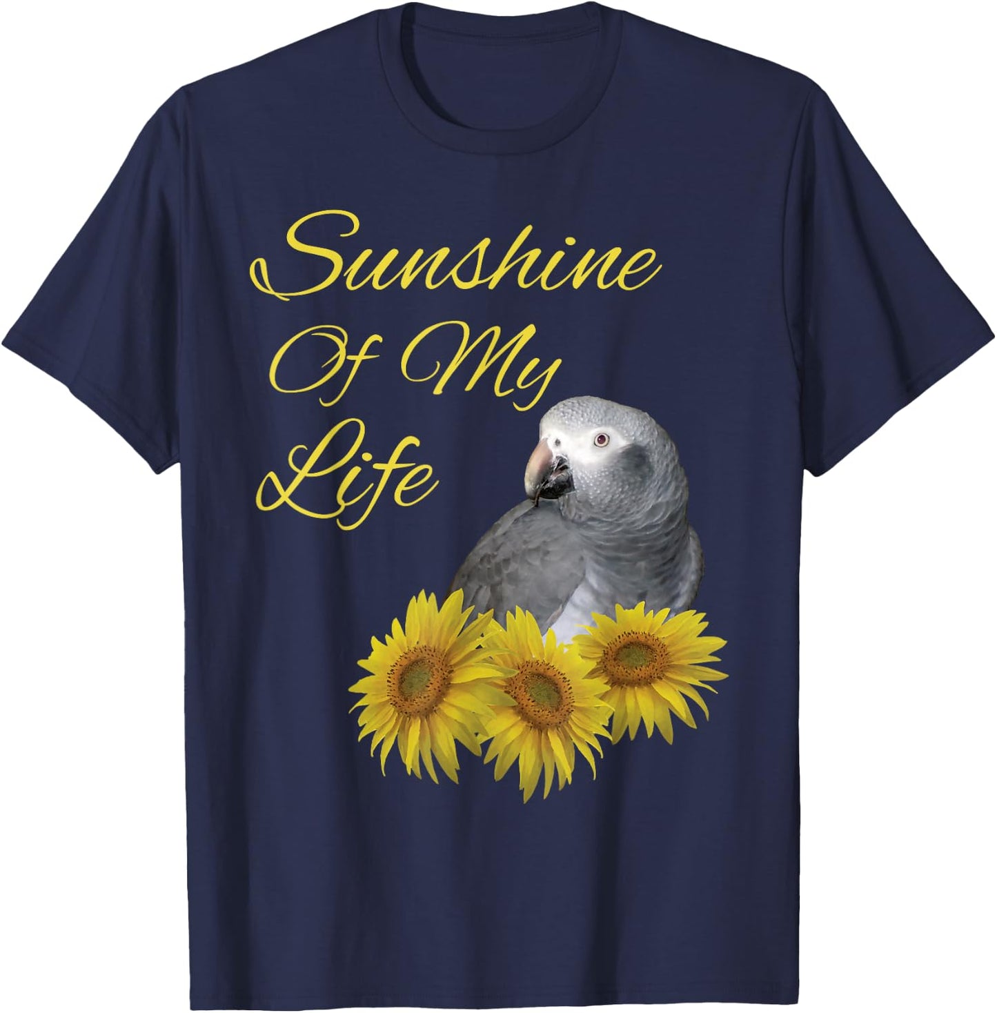 Timneh African Grey Parrot Sunshine Sunflower T-Shirt - T-Shirt | Navy